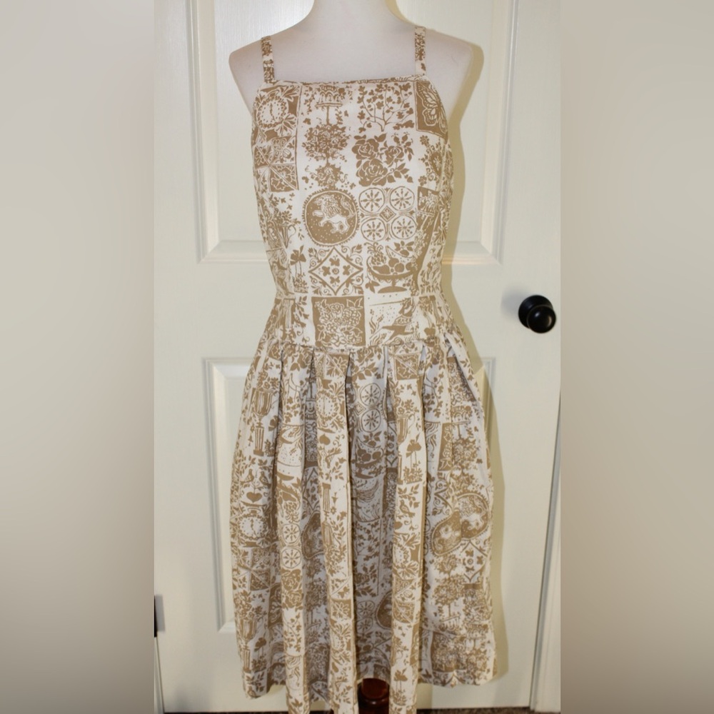 Vintage Tabak of California  Beige and Cream Floral Dress